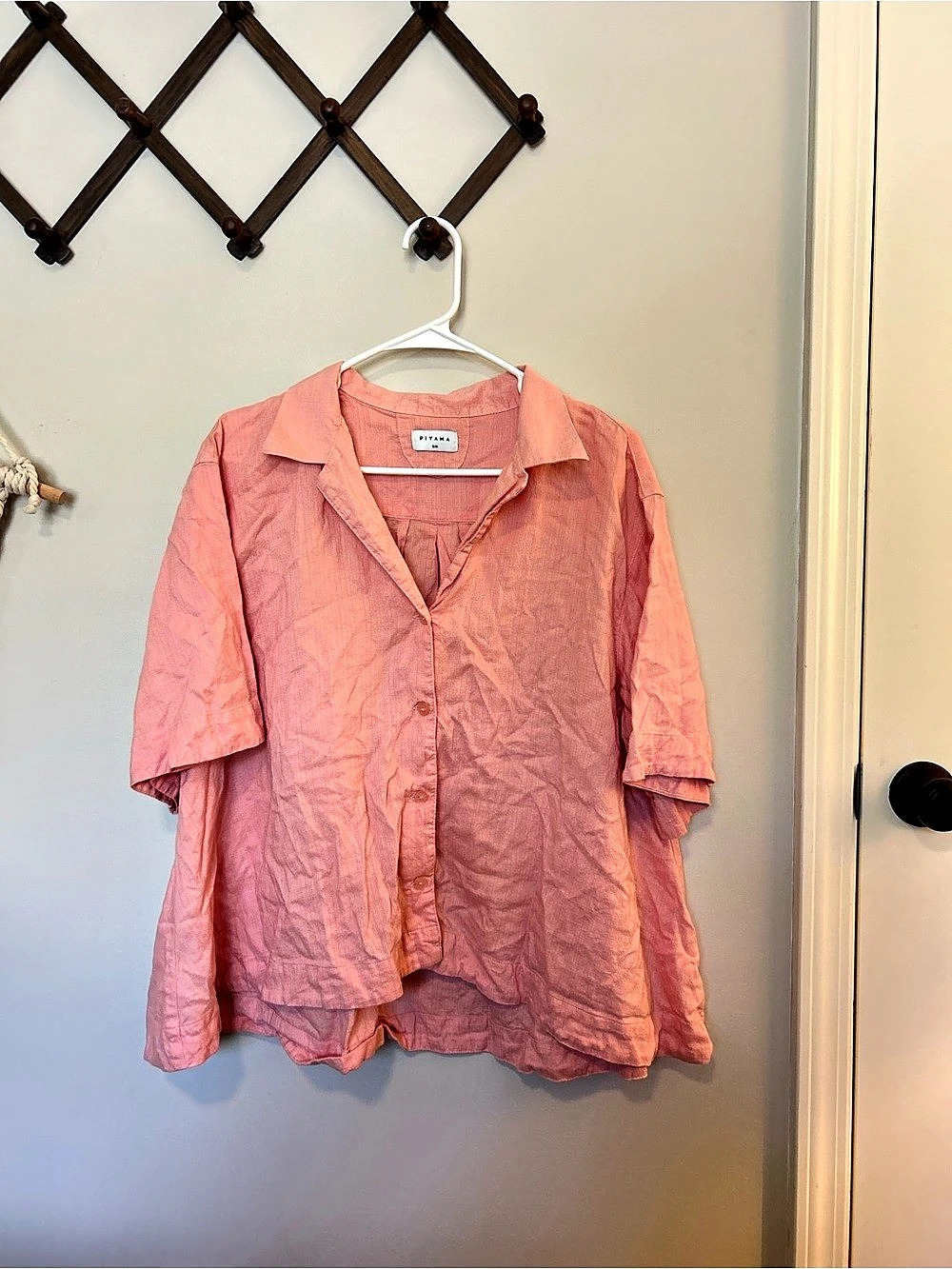 Piyama Short Sleeve Button Down in Pink Size S/M